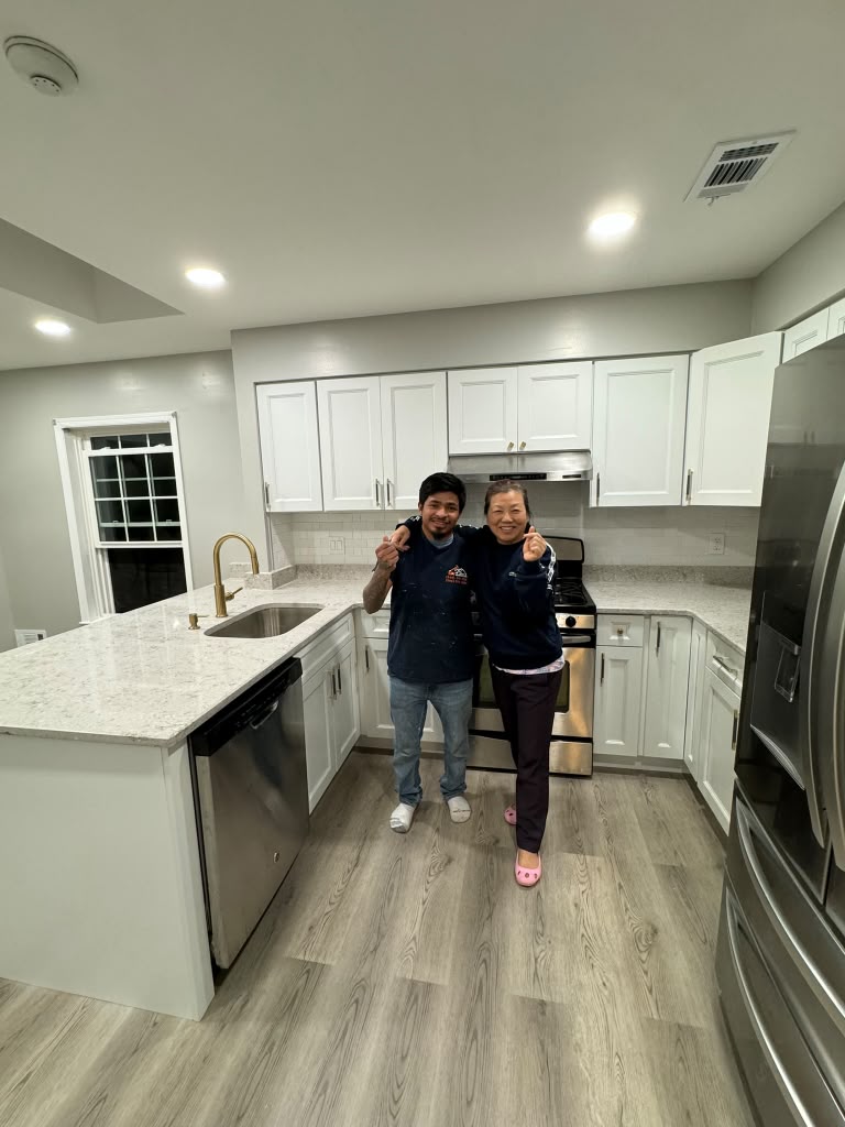 Our team with a happy client